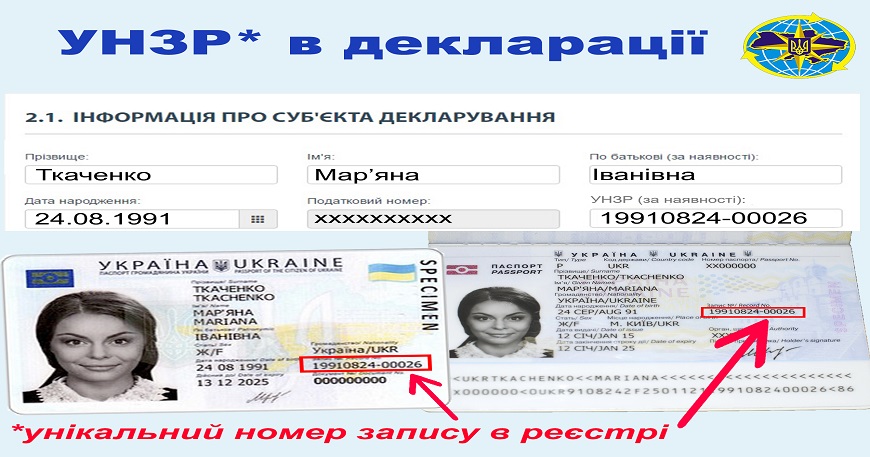 РОЗ’ЯСНЕННЯ ПРО УНІКАЛЬНИЙ НОМЕР ЗАПИСУ В ЄДИНОМУ ДЕРЖАВНОМУ ДЕМОГРАФІЧНОМУ РЕЄСТРІ (УНЗР) ТА ПОРЯДОК ЙОГО ВІДОБРАЖЕННЯ В ДЕКЛАРАЦІЇ